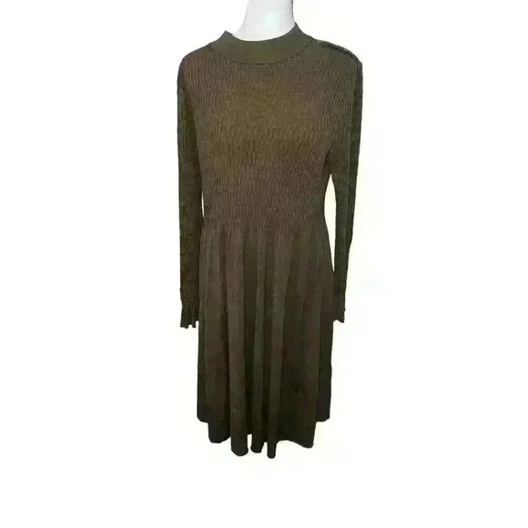 SUNDANCE $128 Nature’s Hue Olive Green Stretch Smocked Dress Size Petite Medium - Picture 1 of 8